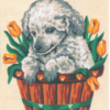 Collection D'Art 3136 White Dog in Tulip Basket Tapestry