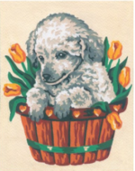 Collection D'Art 3136 White Dog in Tulip Basket Tapestry
