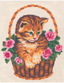Collection D'Art 3138 Kitten in Rose Basket Tapestry