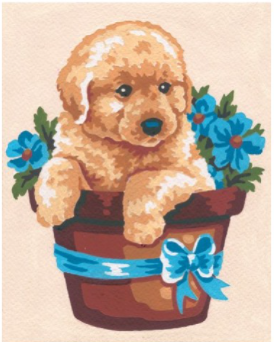 Collection D'Art 3140 Puppy in Flower Pot Tapestry