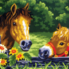 Collection D'Art 6235 Horses Eating Flowers Tapestry