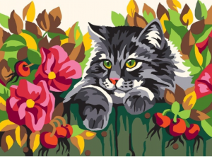 Collection D'Art 6282 Cat in Flowers Tapestry