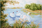 Printered Aida PA0715 -Swans on Lake, Cross Stitch Patterns