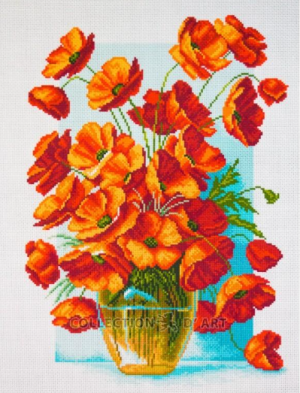 Printered Aida PA1439 - Poppies in vase, Cross Stitch Pattern